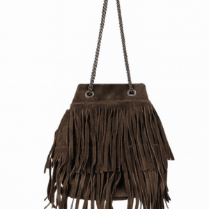 Torebka zamszowa z frędzlami na łańcuszku – brązowa