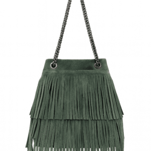 Torebka zamszowa z frędzlami – zielona