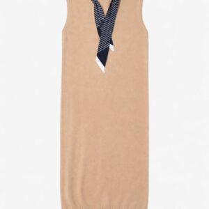 Sukienka dzianinowa bez rękawów z apaszką – beżowa