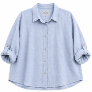 Koszula lniana oversize błękitna – 100% len