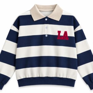 Bluza polo rugby granatowo-jasno kremowa w szerokie pasy z naszywką LA
