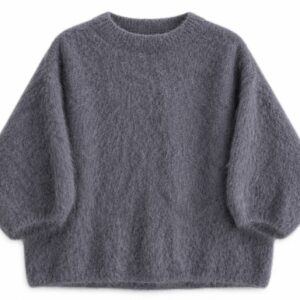 Sweter damski szary z puszystej dzianiny z okrągłym dekoltem