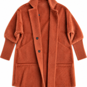 Płaszcz damski Teddy ceglasty oversize z kieszeniami